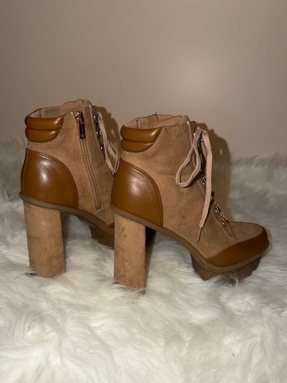 Jessica Simpson Tan and Brown Lace-Up Platform Ankle Boots - Picture 3 of 6